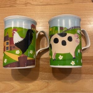 Countryside Rooster and Cow Mug Set